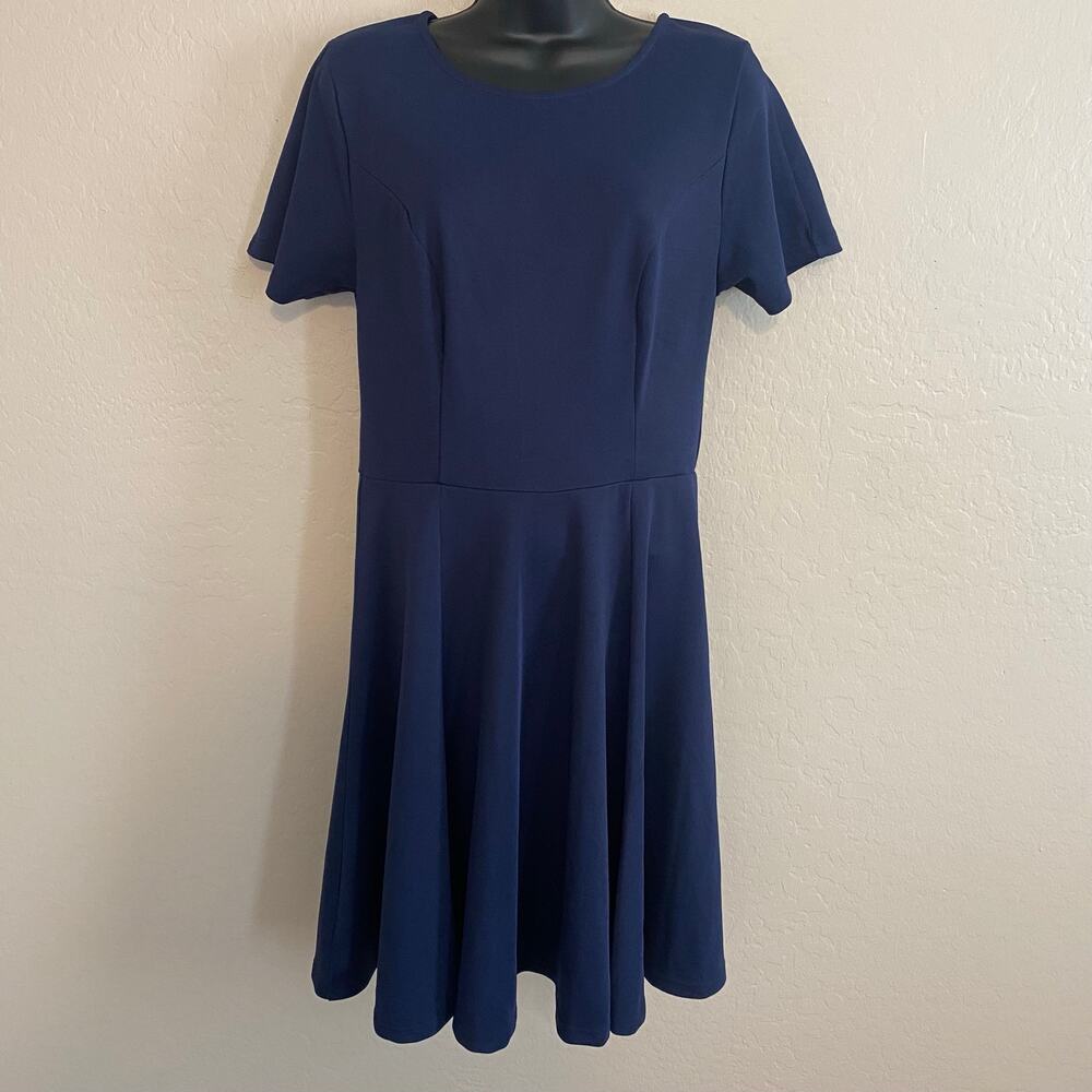 Unique Vintage Margot Fit & Flare Dress Womens Sz Large Navy Blue Retro Short